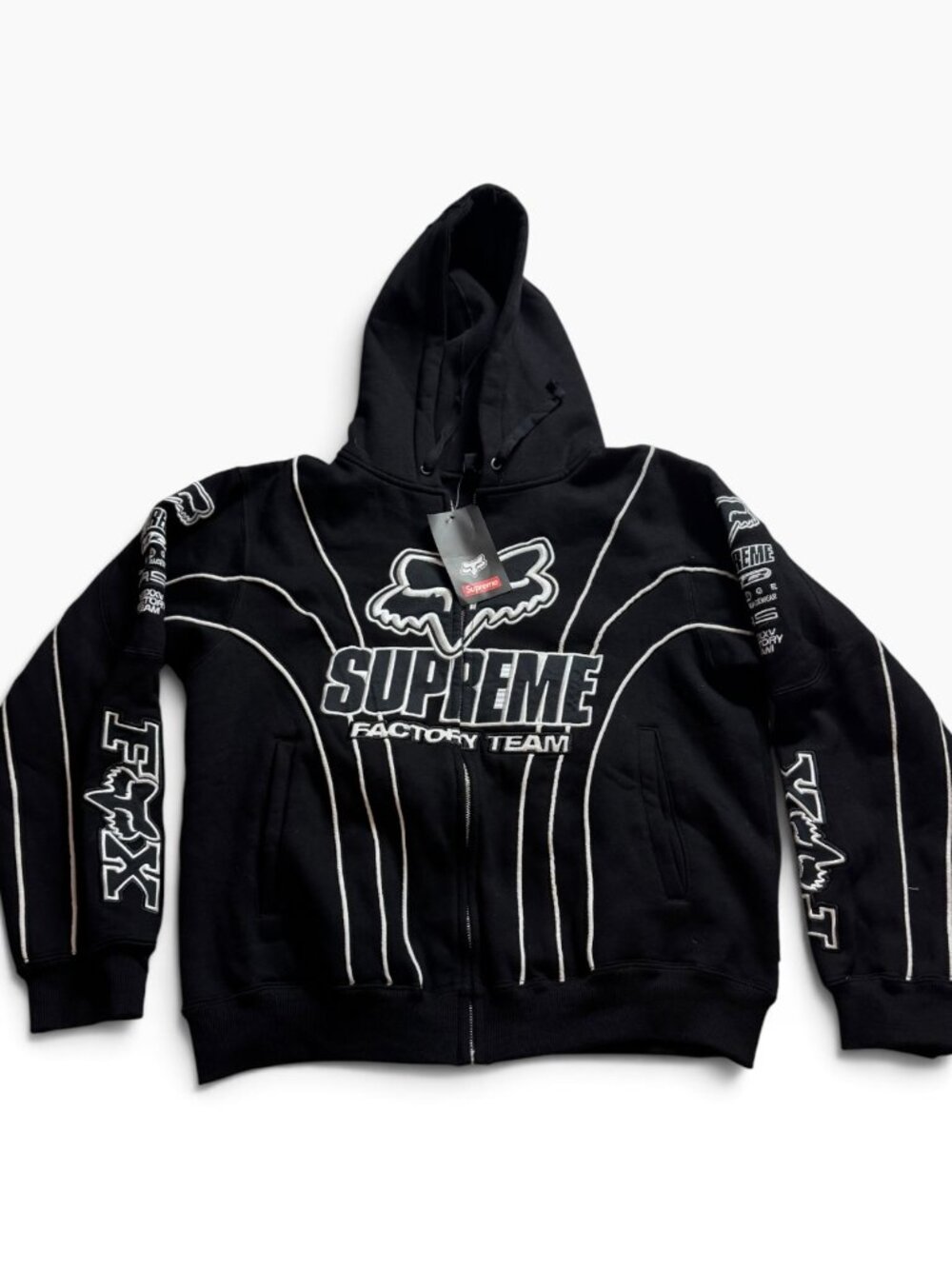 🔥Rare🔥 NWT🏷️ Supreme x Fox Racing Zip Up Hoodie Black Factory Team Size Small